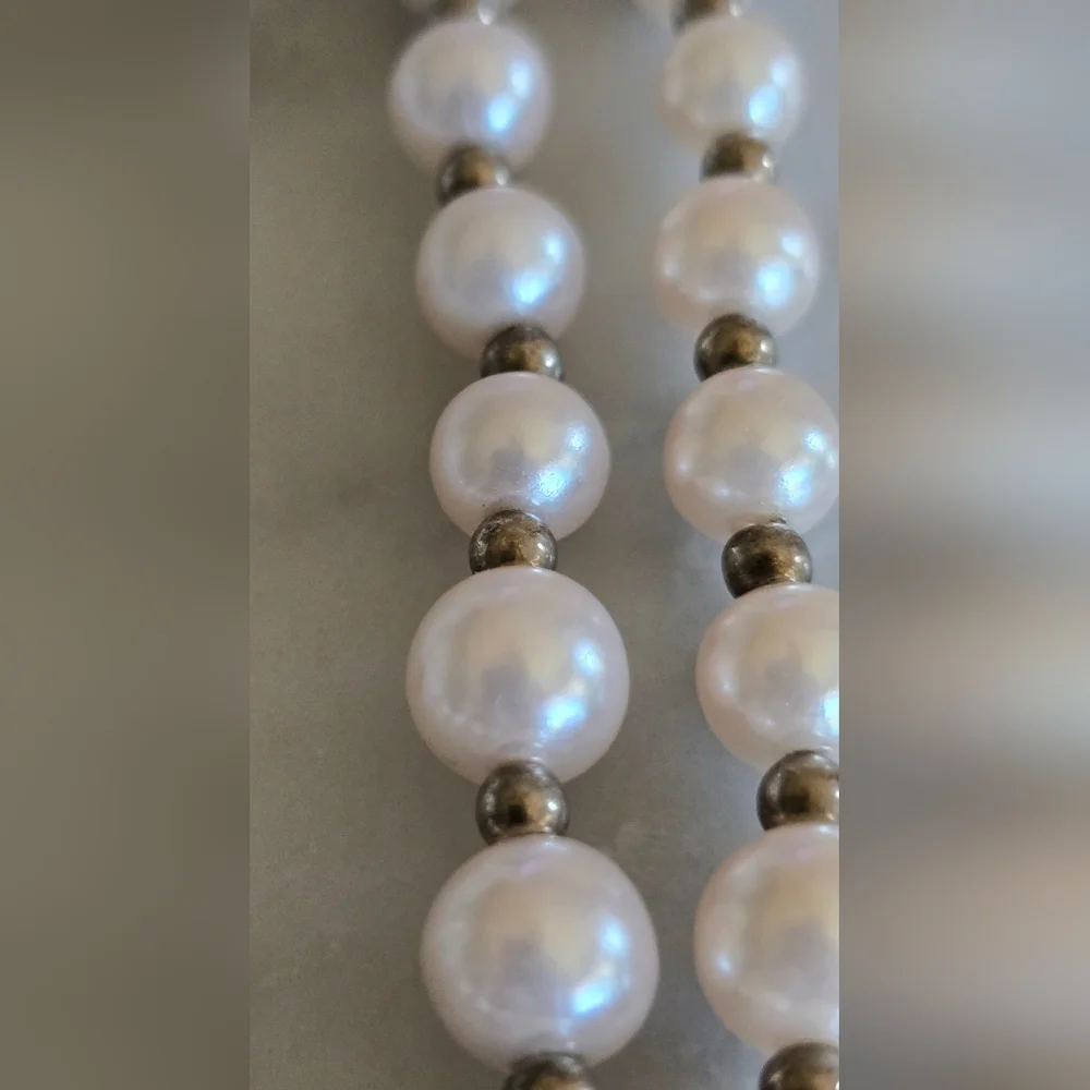 Faux‎ Pearls Silver Tone Beads Double Strand 8.5 In Necklace